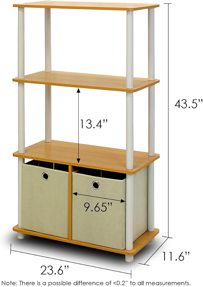 Furinno NW889BE/WH Go Green 4-Tier Multipurpose Storage Rack w/Bins, Beech/White - Image 3