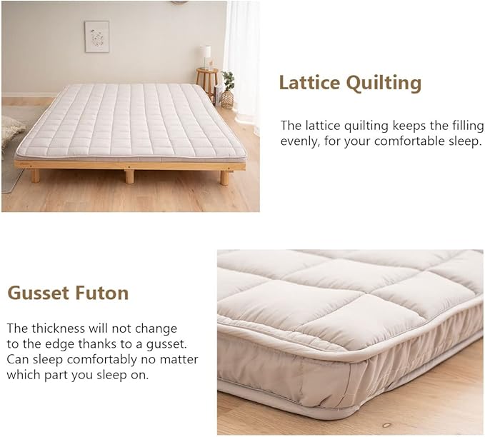 EMOOR Japanese Padded Futon Mattress Machi Queen Gray, Gusset Foldable Storable - Image 5