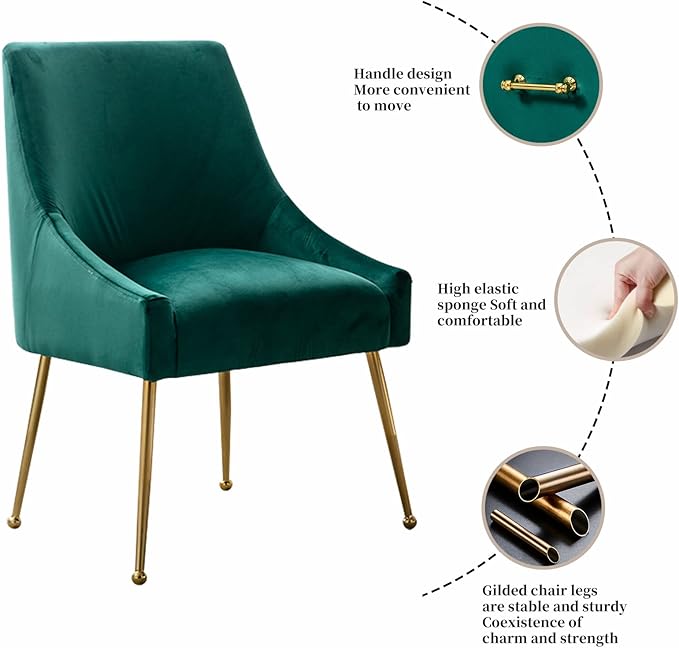 Modern Velvet Dining Chairs Set of 2, Contemporary Upholstered Furniture - Image 5