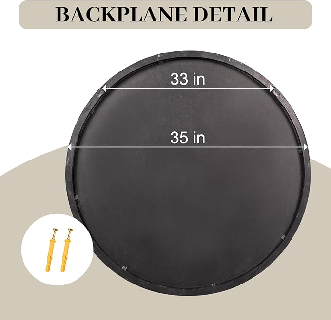 35" Round Wood Mirror, Large Wooden Round Mirror, Wood Round Mirrors - Image 5
