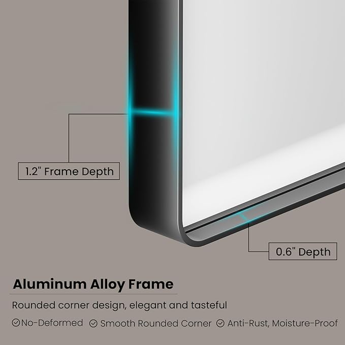 Black Bathroom Mirror 72X36 Inch, Rounded Rectangle Matte Bathroom Vanity Mirror - Image 3
