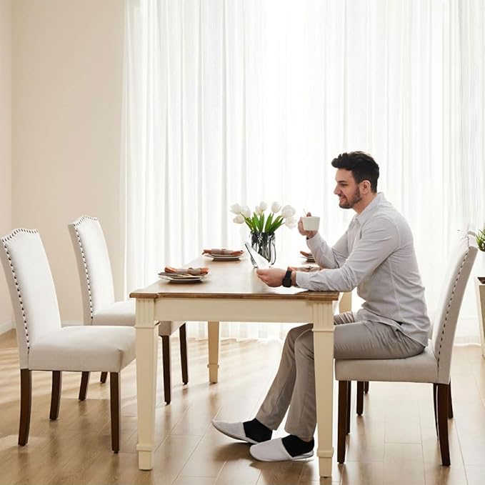 Kitchen Chairs Set of 4 Modern Upholstered Fabric Seat - Image 7