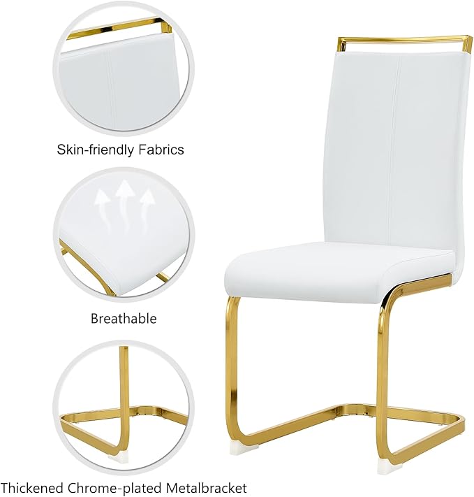 Modern Dining Chairs Set of 4, High Back White Kitchen Chairs, Faux Leather - Image 5