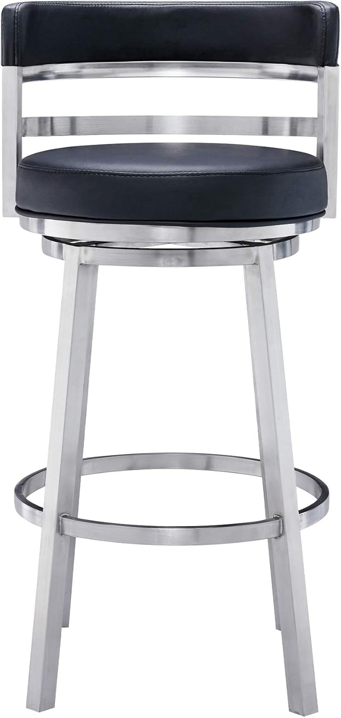 Armen Living Titana 30" Bar Height Swivel Black Faux Leather and Brushed - Image 4