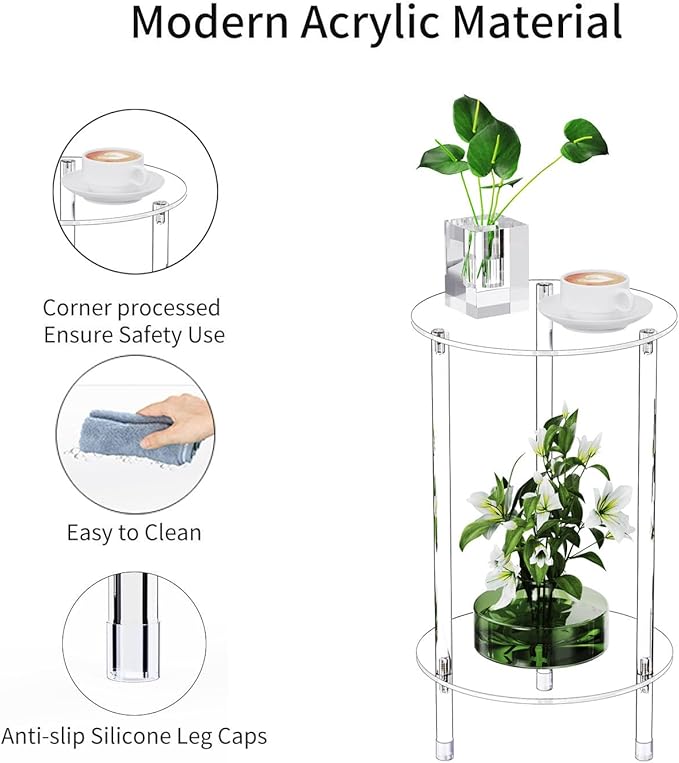 Clear Round Acrylic Side Table for Small Spaces, 11.81" L x 11.81" W x 19.82" H - Image 5