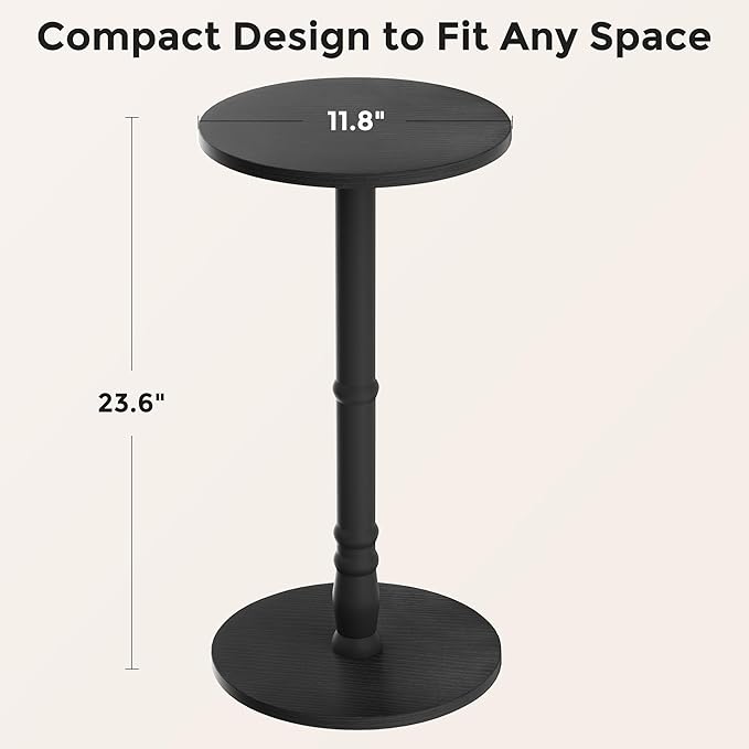 Round Side Tables Set of 2, Solid Wood Pillar - Image 3
