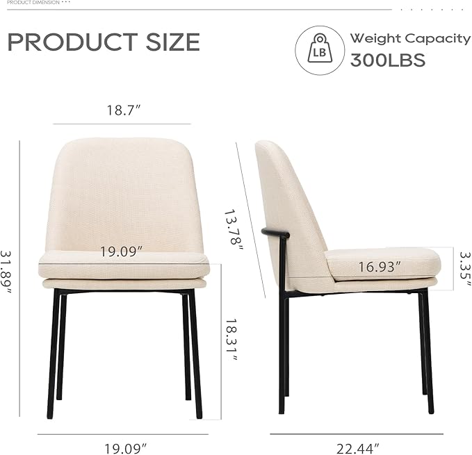 COLAMY Modern Dining Chairs Set of 2, Fabric Upholstered Dining Room Chairs - Image 6