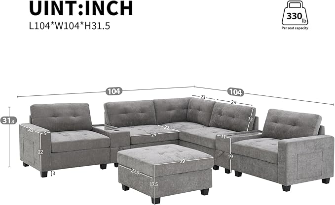Merax 6 Seater Chenille Sectional Couches - Image 2