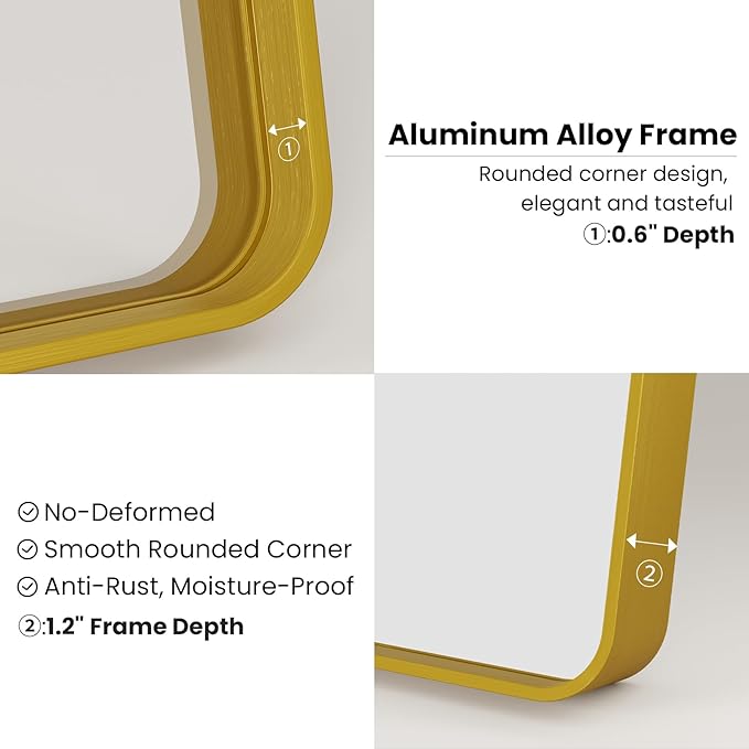 Gold Bathroom Mirror, 30x36 Inch Brushed Gold Metal Frame Mirror - Image 5