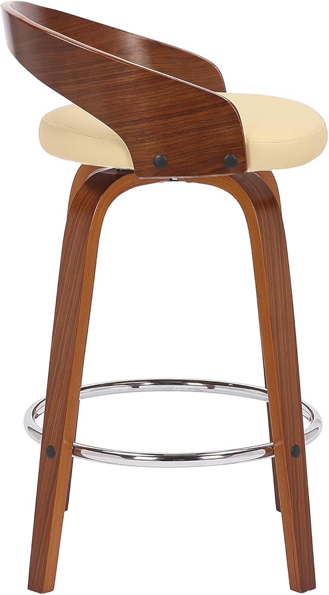Armen Living Sonia 26" Counter Height Swivel Cream Faux Leather and Walnut Wood - Image 4
