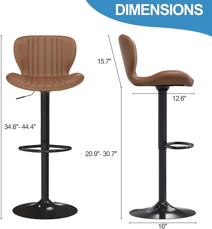 Shintenchi Bar Stools Set of 6 Modern Swivel Bar Chairs, Counter Height Faux - Image 4