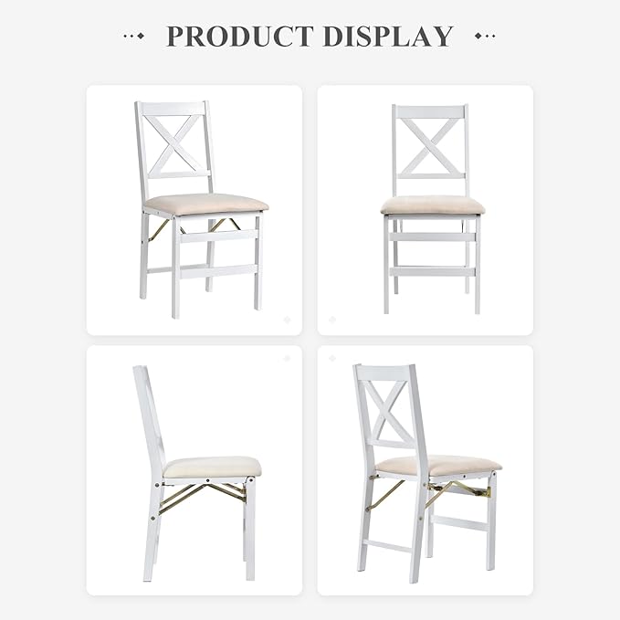 COLAMY Folding Dining Chairs Set of 2 – White Wooden Dining Room Chairs - Image 8