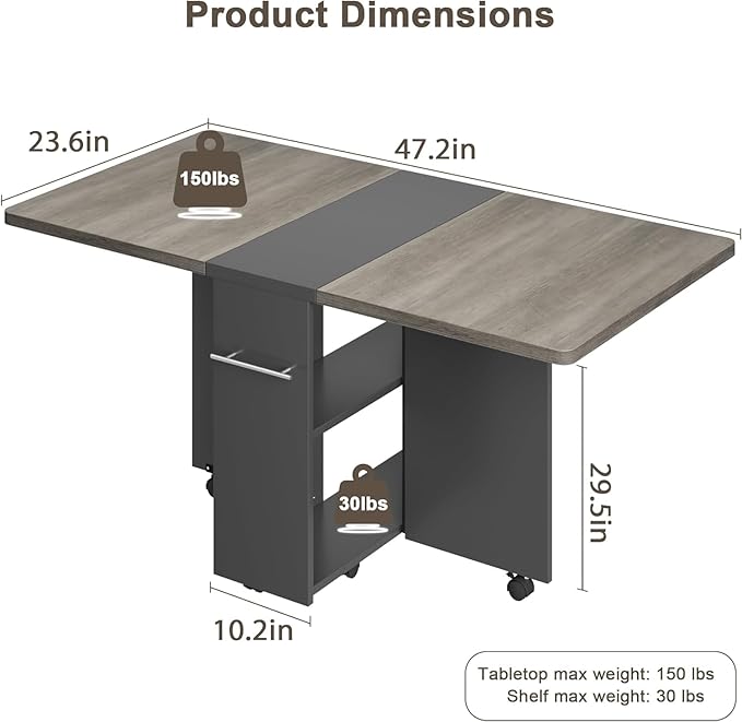GarveeHome Folding Dining Table, Space Saving Farmhouse Dining Table - Image 2