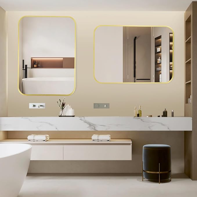 16x24 Inch Bathroom Mirror for Wall, Matte Gold Framed Rectangle Mirror - Image 5