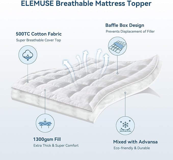 ELEMUSE California King Cooling Mattress Topper, Extra Thick 1300gsm Mattress - Image 2