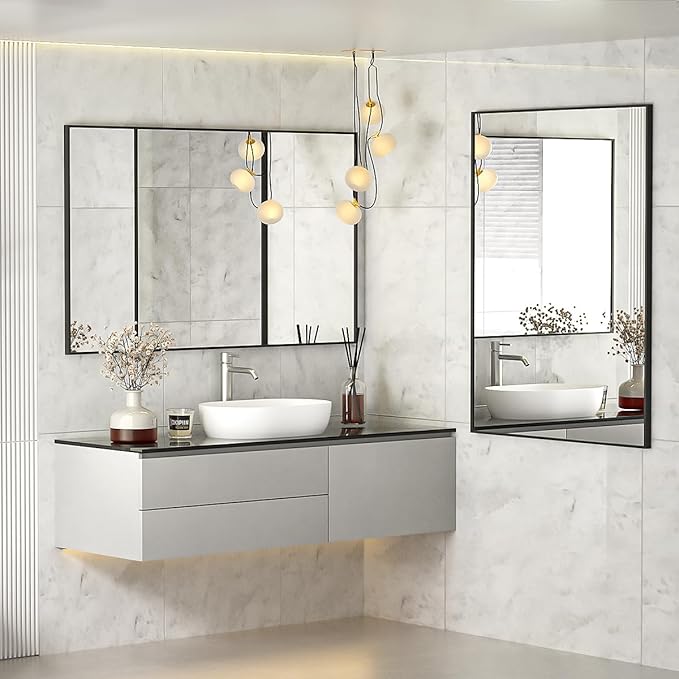 Koonmi Black Rectangle Wall Mirror, 24x32 Inch Bathroom Mirror, Aluminum Frame - Image 2