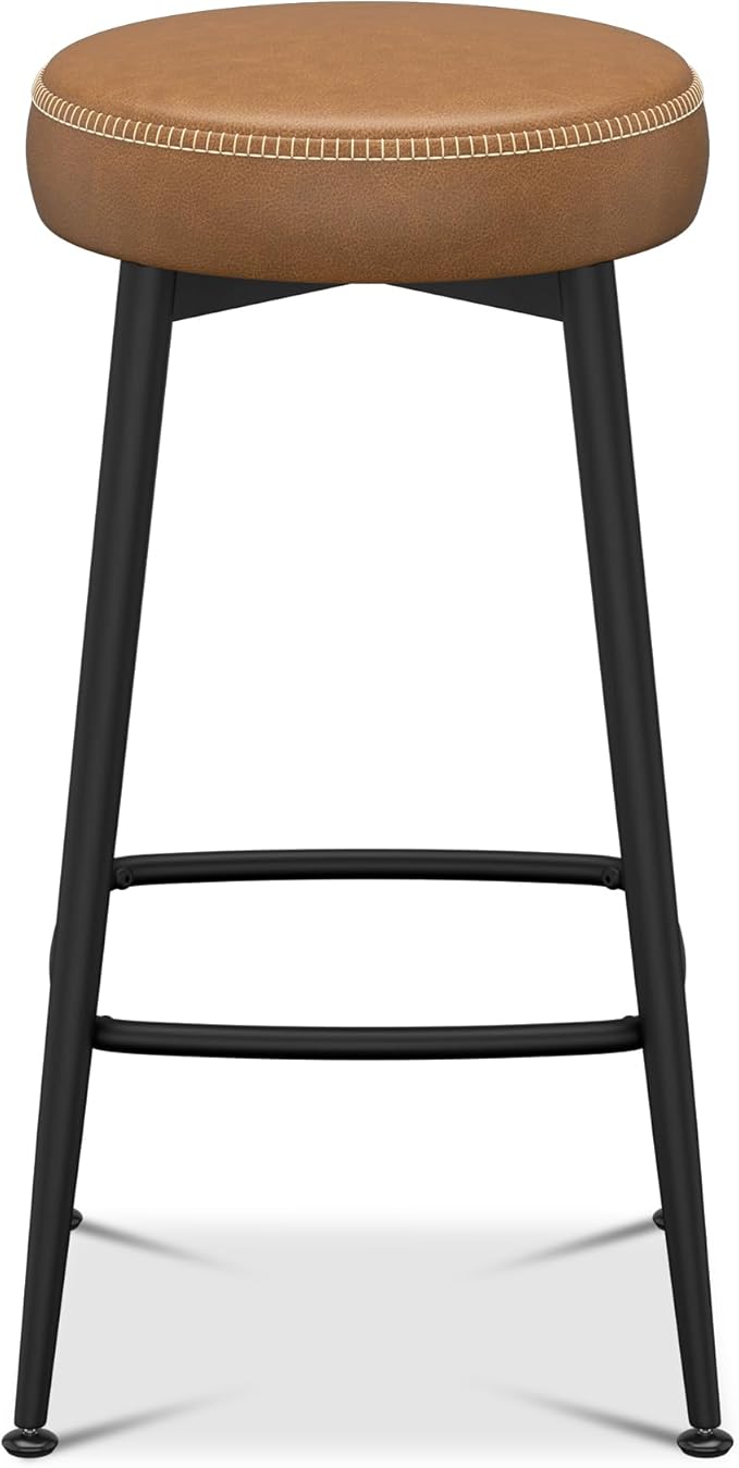 Counter Height Bar Stools, Upholstered Faux Leather Kitchen Counter Stools - Image 3