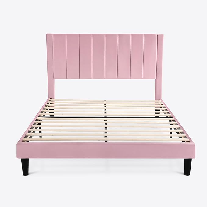 SHA CERLIN Full Bed Frame/Velvet Upholstered Platform Bed Frame - Image 8