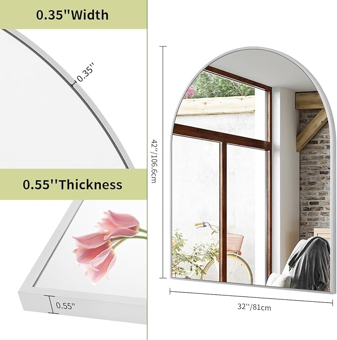 BEAUTYPEAK 32"x42" Arch Bathroom Mirror, Wall Mounted Vanity Metal Frame Mirror - Image 5