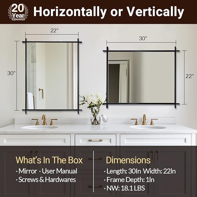 ANDY STAR Black Bathroom Vanity Mirror, 22x30 Inch Vintage Cross Corner Mirrors - Image 2