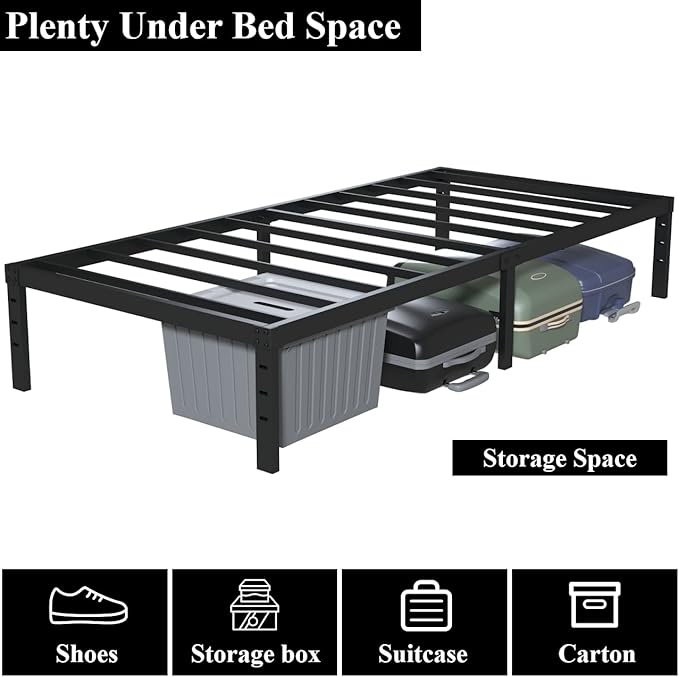 Twin Bed Frame No Box Spring Needed, 14 Inch Heavy Duty Metal Platform Bed - Image 6