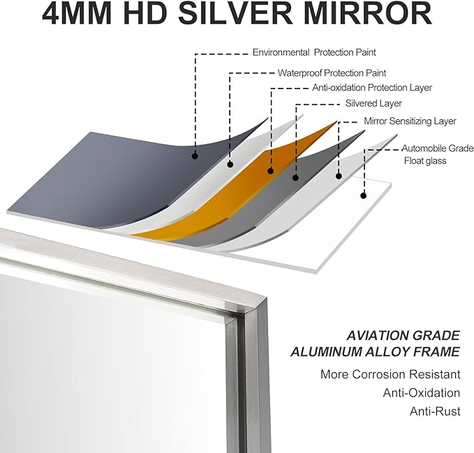 24x40 Inch Silver Bathroom Mirror - Image 6