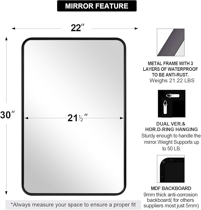 ANDY STAR Black Bathroom Mirrors - Image 2