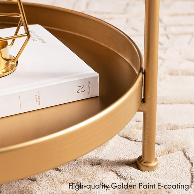 Tiita Round End Table Mental 2-Tier Side Table Nightstand/Small Iron Tables - Image 6