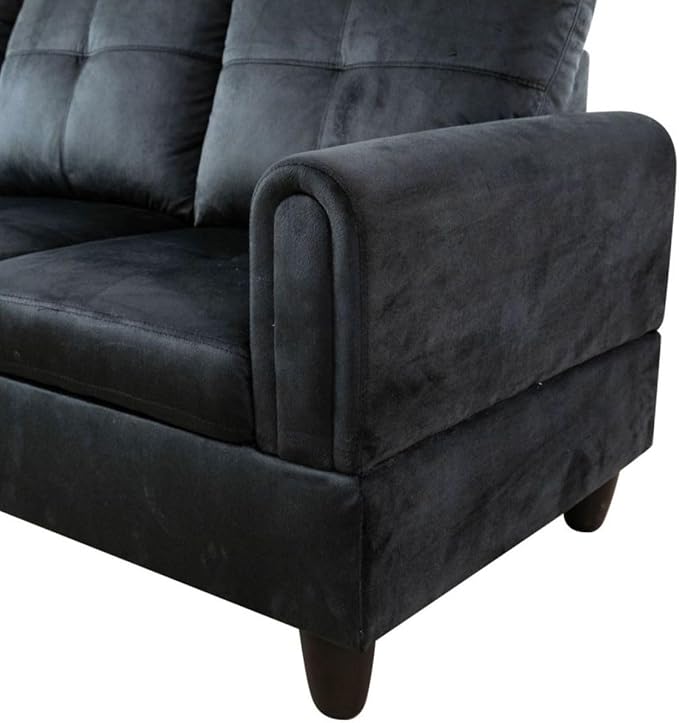Black L-Shaped 3-Piece Flannel Sofa - Image 6