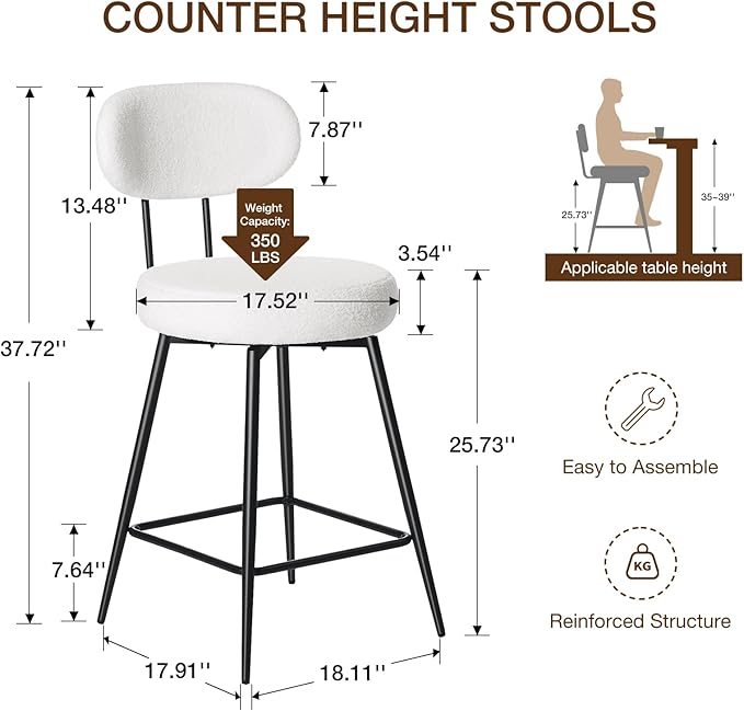 HOMMPA Swivel Bar Stools Set of 3 Counter Height Bar Stools Chiars 26'' Boucle - Image 2