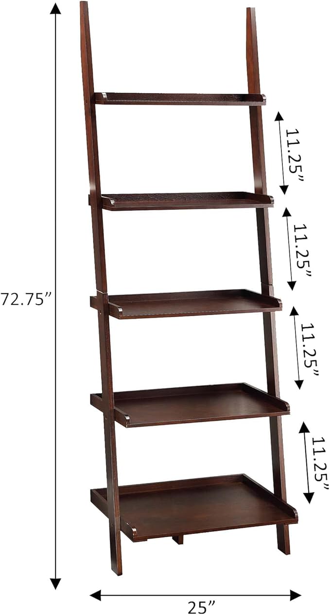 Convenience Concepts 5 shelves, American Heritage Bookshelf Ladder, 72.75" x 25" - Image 6
