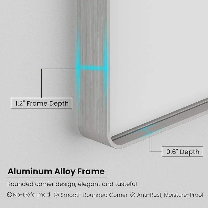 Brushed Nickel Bathroom Mirror 48x36 Inch, Brushed Silver Metal Frame Mirror - Image 5