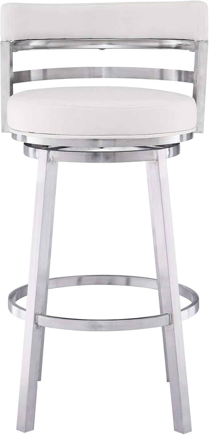 Armen Living Madrid 30" Seat Height Swivel White Faux Leather and Brushed - Image 5
