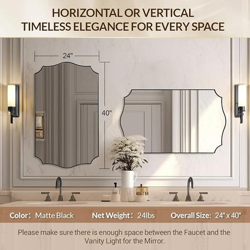24x40 Black Mirror, Asymmetrical Vanity Mirror, Irregular Wall Mirror - Image 2