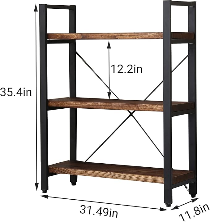 Natural Real Solid Wood Bookcase, 3 Tier Metal and Wood Open Book Shelf Storage - Image 2