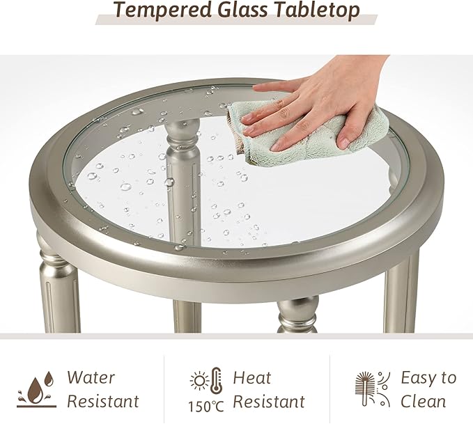 COSIEST Round Side Table, End Table Glass - Image 5