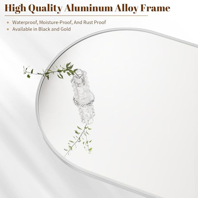 BEAUTYPEAK 26"x38" Arch Bathroom Mirror, Wall Mounted Vanity Metal Frame Mirror - Image 3