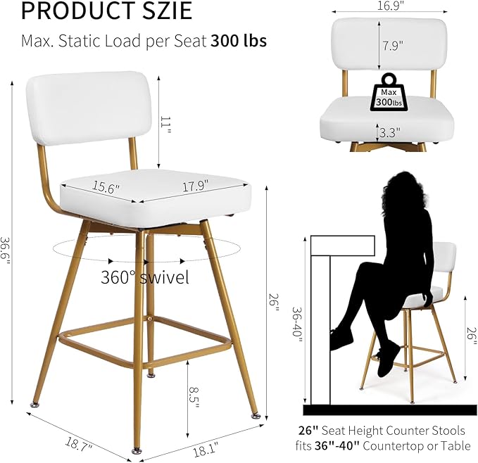 Swivel Counter Height Bar Stools Set of 2, Faux Leather Bar Stools - Image 5