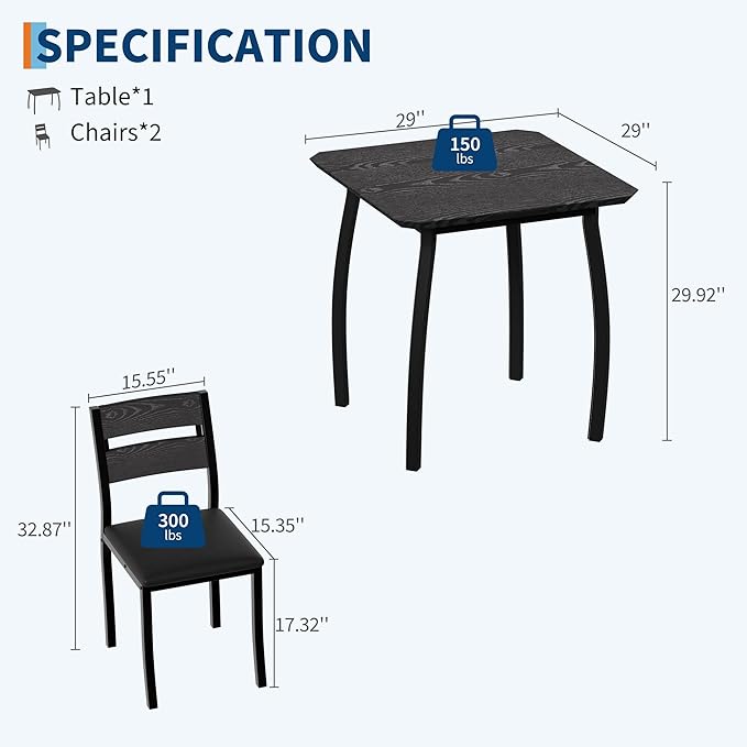 Small Dining Table Set for 2, 3-Piece Kitchen Table Set - Image 2