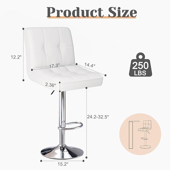Sweetcrispy Bar Stools Set of 4, Armless PU Leather Adjustable Swivel Barstools - Image 3