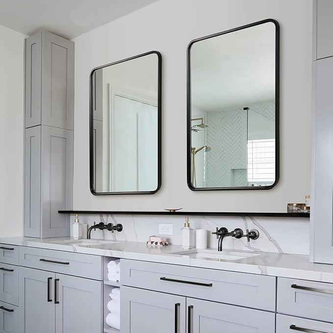 ANDY STAR 24x32 INCH Black Bathroom Mirror, Rounded Rectangle Mirror - Image 8