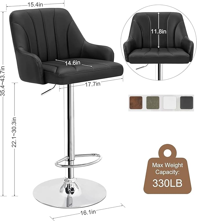 VECELO Bar Stools Set of 4, Adjustable Barstools, Counter Height Stools - Image 3