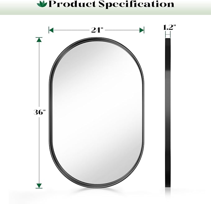 2 Pack Black Oval Mirror, Modern Vanity Pair Mirror - Image 3