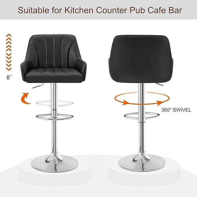 VECELO Bar Stools Set of 2, Adjustable Barstools, Counter Height Stools - Image 6