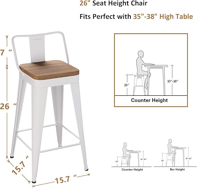 WENTMENT Bar Stools Set of 4 Counter Height Bar Stools Metal Barstools - Image 2