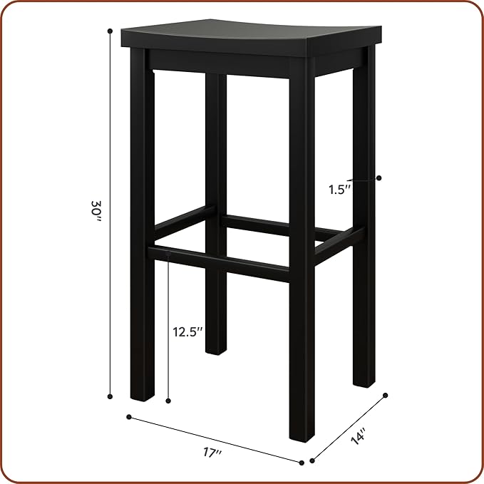 Grain & Grove Smith Collection Solid Wood Bar Stool, 30 inch Saddle-Seat Bar - Image 2