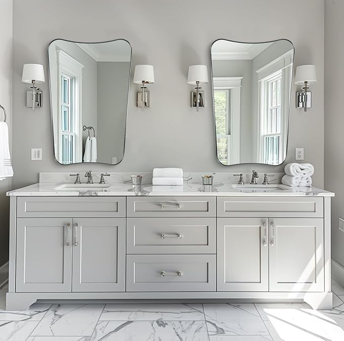 ANDY STAR Brushed Nickel Mirror, 24x36 Inch Scalloped Mirror, Unique Bathroom - Image 5