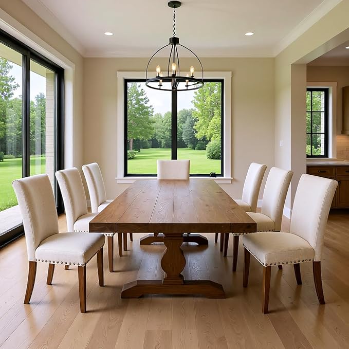 Set of 2 Beige Upholstered Dining Chairs – Farmhouse Kitchen Chairs - Image 8