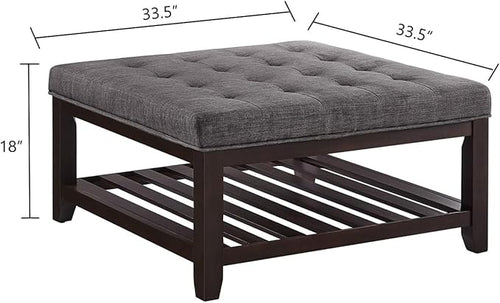 24KF Large Square Upholstered Tufted Linen Ottoman Coffee Table, Large Footrest - Image 2