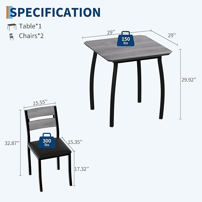GAOMON Dining Table Set for 2, 3 Piece Small Kitchen Table and 2 Upholstered - Image 2